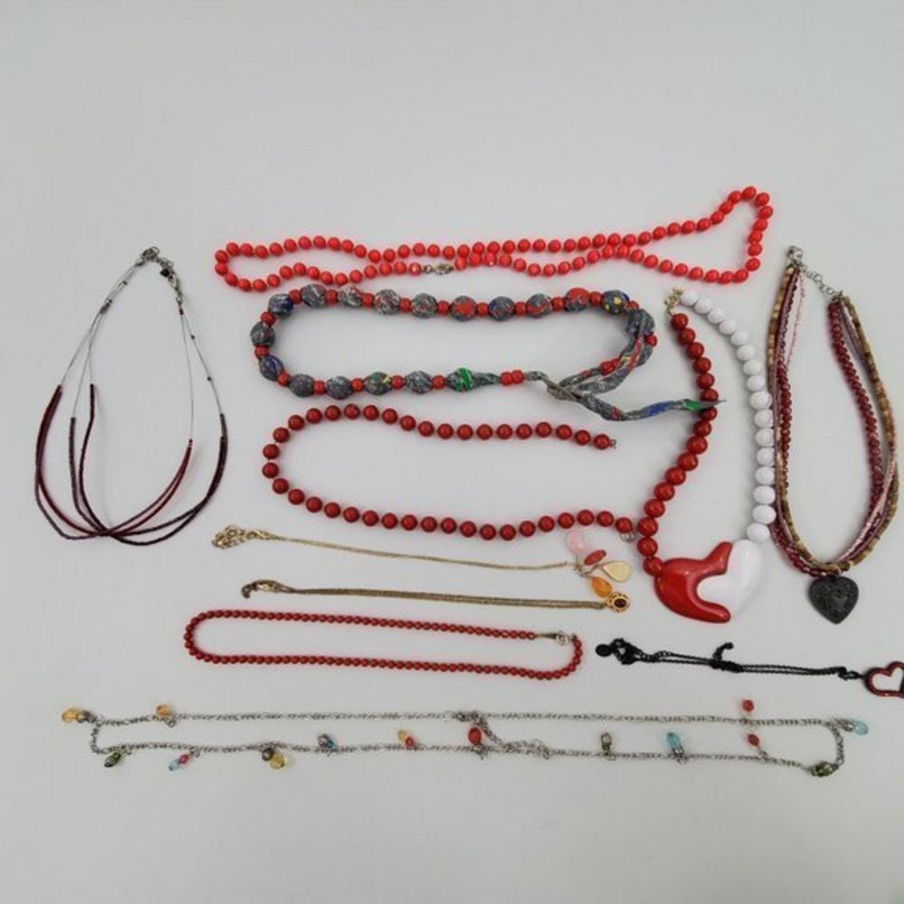 Red Necklace Lot 11 Pieces Beaded‎ Chain Cord Penda